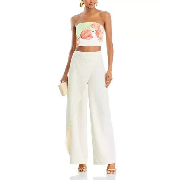 Alice + Olivia Ceresi Smocked Back Crop Top Women's 10 Floral Print Strapless - Picture 2 of 13